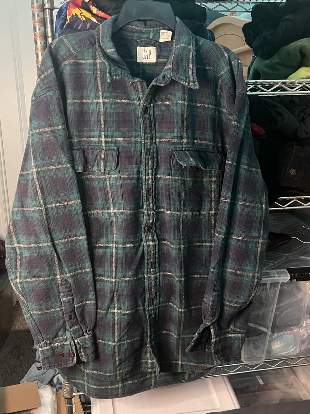 100% Cotton Men’s Gap green plaid flannel shirt Size L #flannel #winterwear